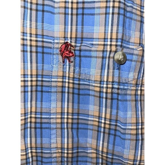 𝅺WRANGLER PBR Rodeo Western  Shirt Blue Plaid Mens Medium 1C - Picture 4 of 6